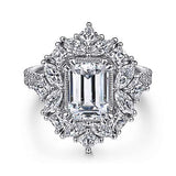 Gabriel & Co. Lisette ER15630E8W44JJ – 14K White Gold Fancy Halo Emerald Cut Diamond Engagement Ring