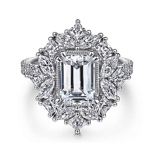 Gabriel & Co. Lisette ER15630E8W44JJ – 14K White Gold Fancy Halo Emerald Cut Diamond Engagement Ring