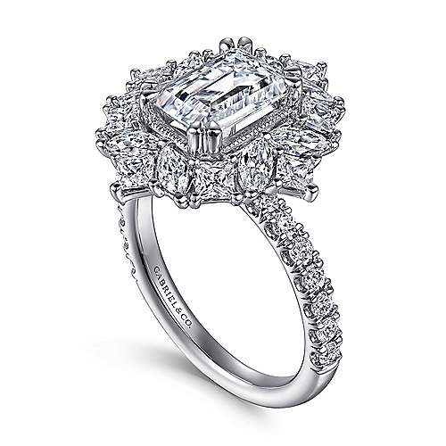Gabriel & Co. Lisette ER15630E8W44JJ – 14K White Gold Fancy Halo Emerald Cut Diamond Engagement Ring