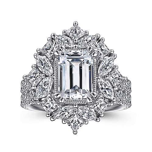 Gabriel & Co. Lisette ER15630E8W44JJ – 14K White Gold Fancy Halo Emerald Cut Diamond Engagement Ring