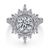 Gabriel & Co. Lorelai ER15633R8W44JJ – 14K White Gold Fancy Halo Round Diamond Engagement Ring
