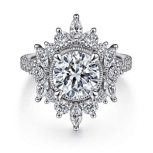 Gabriel & Co. Lorelai ER15633R8W44JJ – 14K White Gold Fancy Halo Round Diamond Engagement Ring