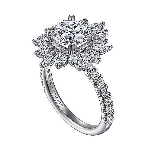 Gabriel & Co. Lorelai ER15633R8W44JJ – 14K White Gold Fancy Halo Round Diamond Engagement Ring