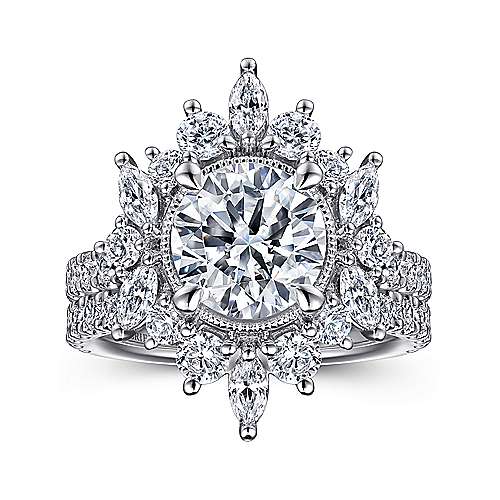 Gabriel & Co. Lorelai ER15633R8W44JJ – 14K White Gold Fancy Halo Round Diamond Engagement Ring