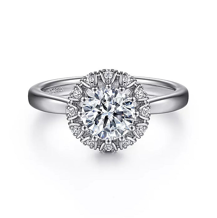 Gabriel & Co. Addie ER15755Q4W44JJ – 14K White Gold Round Halo Diamond Engagement Ring