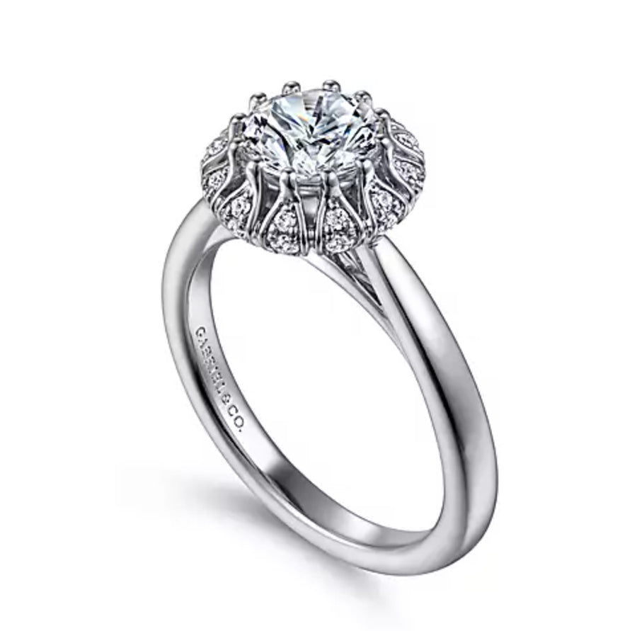 Gabriel & Co. Addie ER15755Q4W44JJ – 14K White Gold Round Halo Diamond Engagement Ring