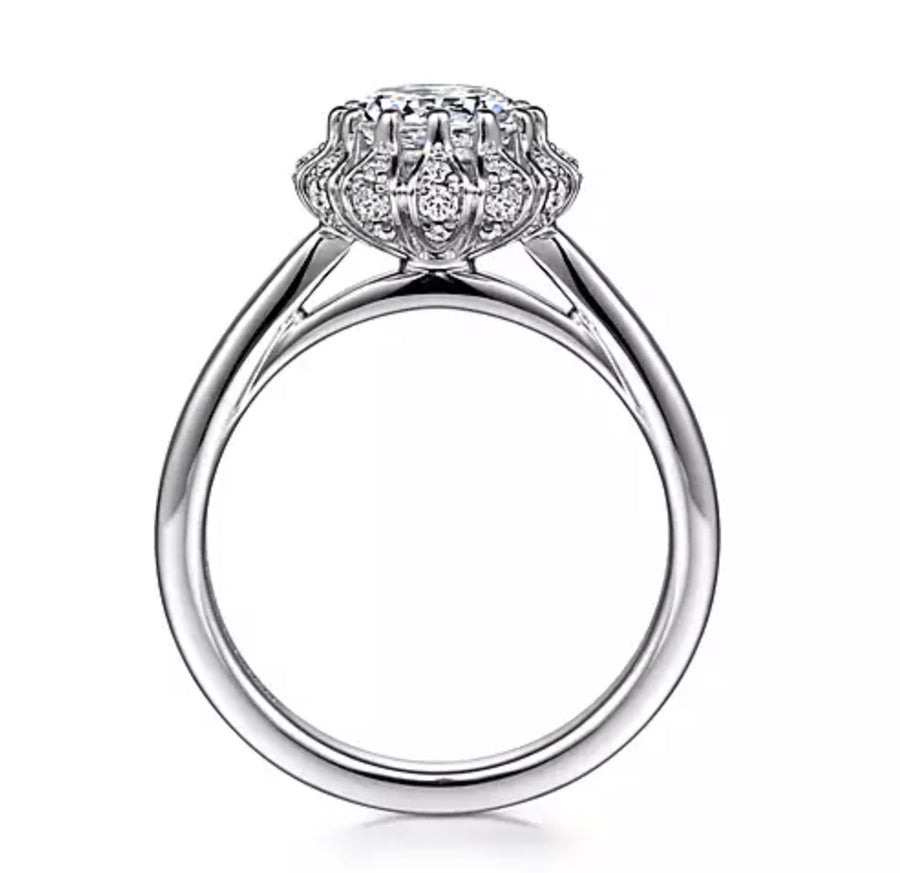 Gabriel & Co. Addie ER15755Q4W44JJ – 14K White Gold Round Halo Diamond Engagement Ring