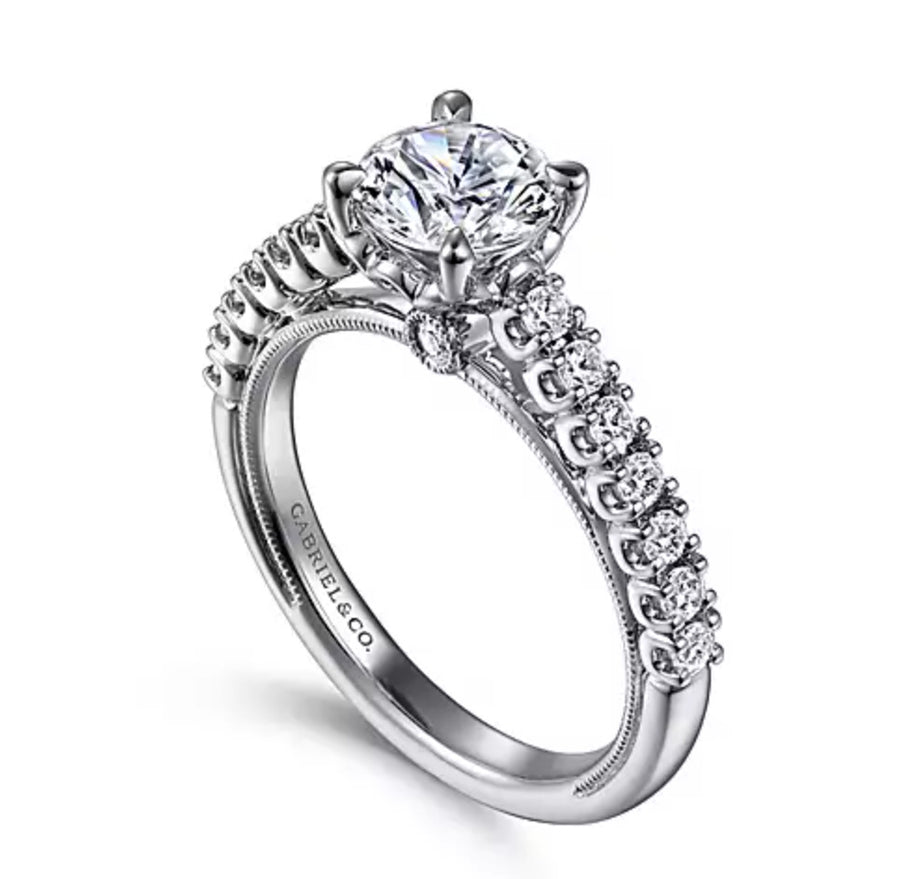 Gabriel & Co. Carita ER15773R4W44JJ – 14K White Gold Round Diamond Engagement Ring