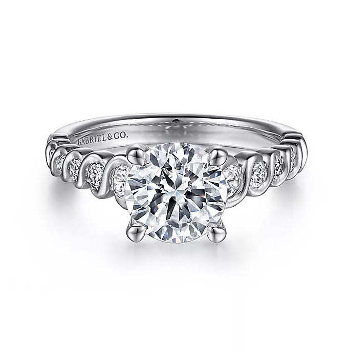 Gabriel & Co. Sera ER15791R6W44JJ – 14K White Gold Twisted Round Diamond Engagement Ring