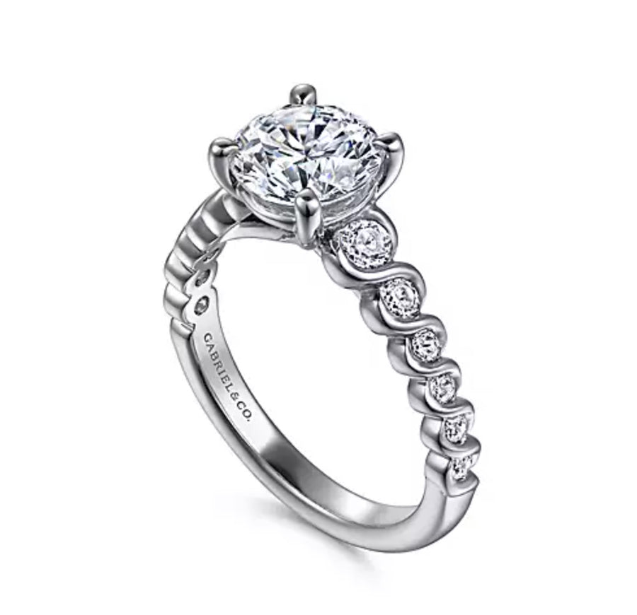 Gabriel & Co. Sera ER15791R6W44JJ – 14K White Gold Twisted Round Diamond Engagement Ring