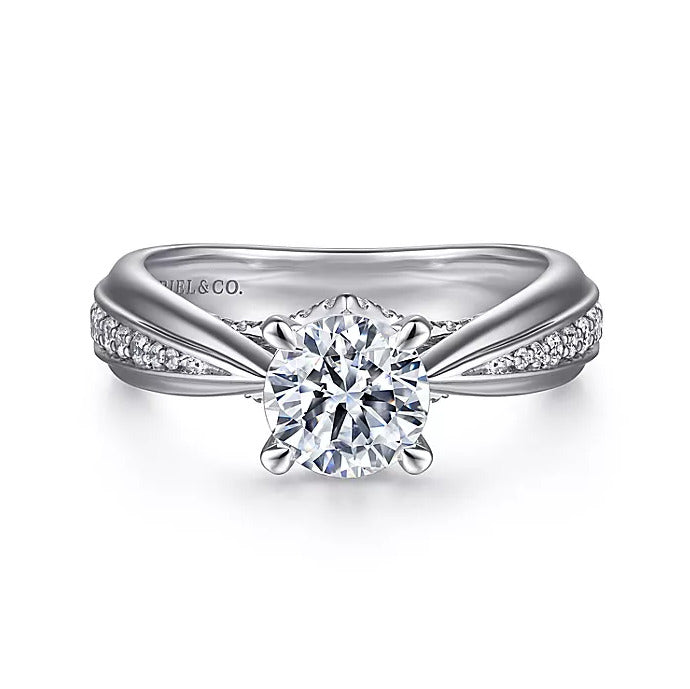 Gabriel & Co. Raiza ER15793R4W44JJ – 14K White Gold Wide Band Round Diamond Engagement Ring