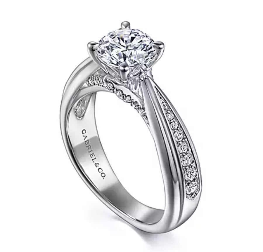 Gabriel & Co. Raiza ER15793R4W44JJ – 14K White Gold Wide Band Round Diamond Engagement Ring