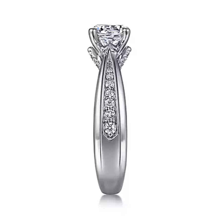 Gabriel & Co. Raiza ER15793R4W44JJ – 14K White Gold Wide Band Round Diamond Engagement Ring