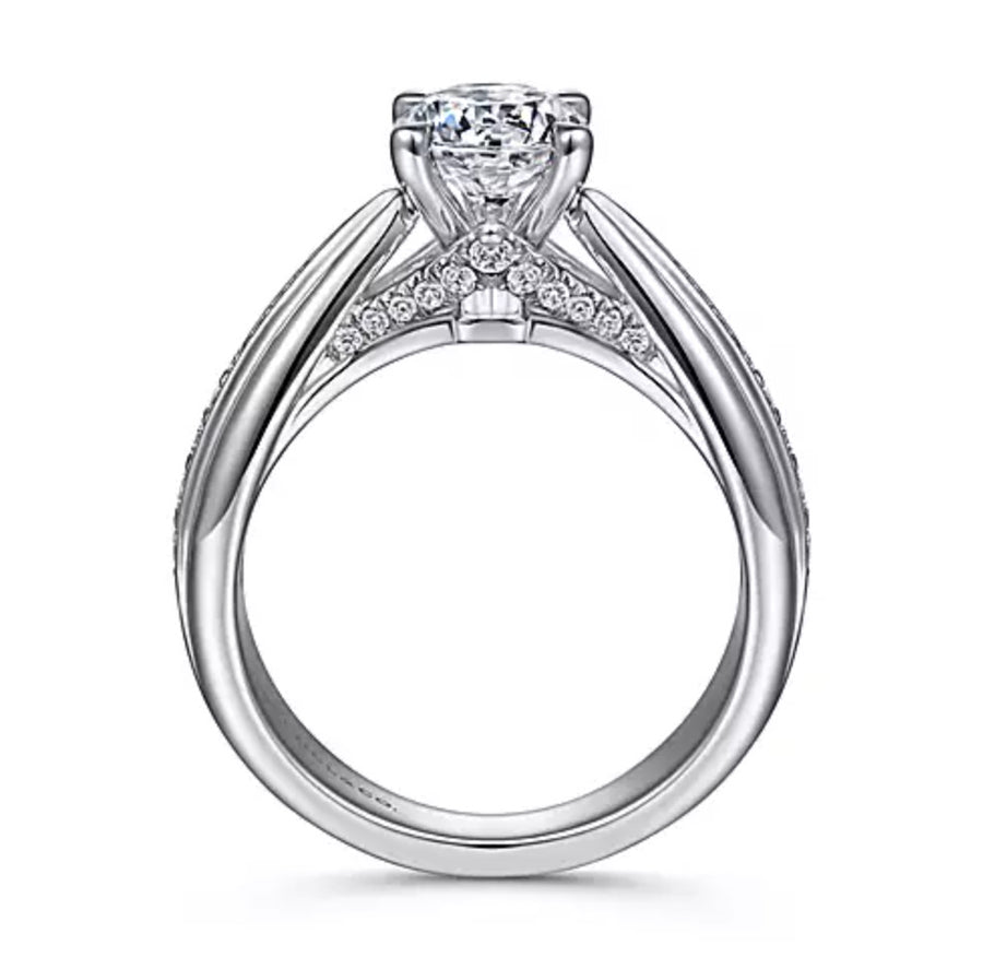 Gabriel & Co. Raiza ER15793R4W44JJ – 14K White Gold Wide Band Round Diamond Engagement Ring