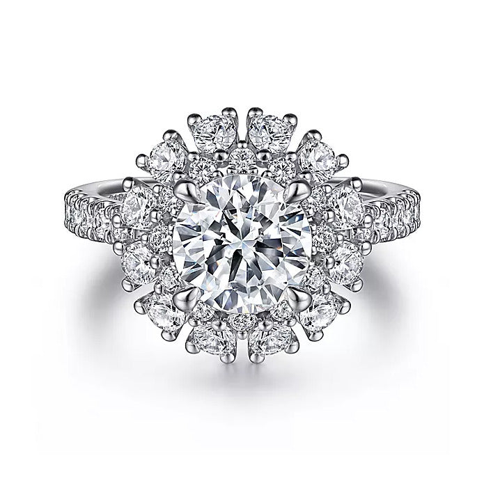 Gabriel & Co. Adelyn ER15811Q6W44JJ – 14K White Gold Round Halo Diamond Engagement Ring