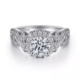 Gabriel & Co. Ensley ER15813R4W44JJ – Art Deco Inspired 14K White Gold Halo Diamond Engagement Ring