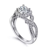 Gabriel & Co. Ensley ER15813R4W44JJ – Art Deco Inspired 14K White Gold Halo Diamond Engagement Ring