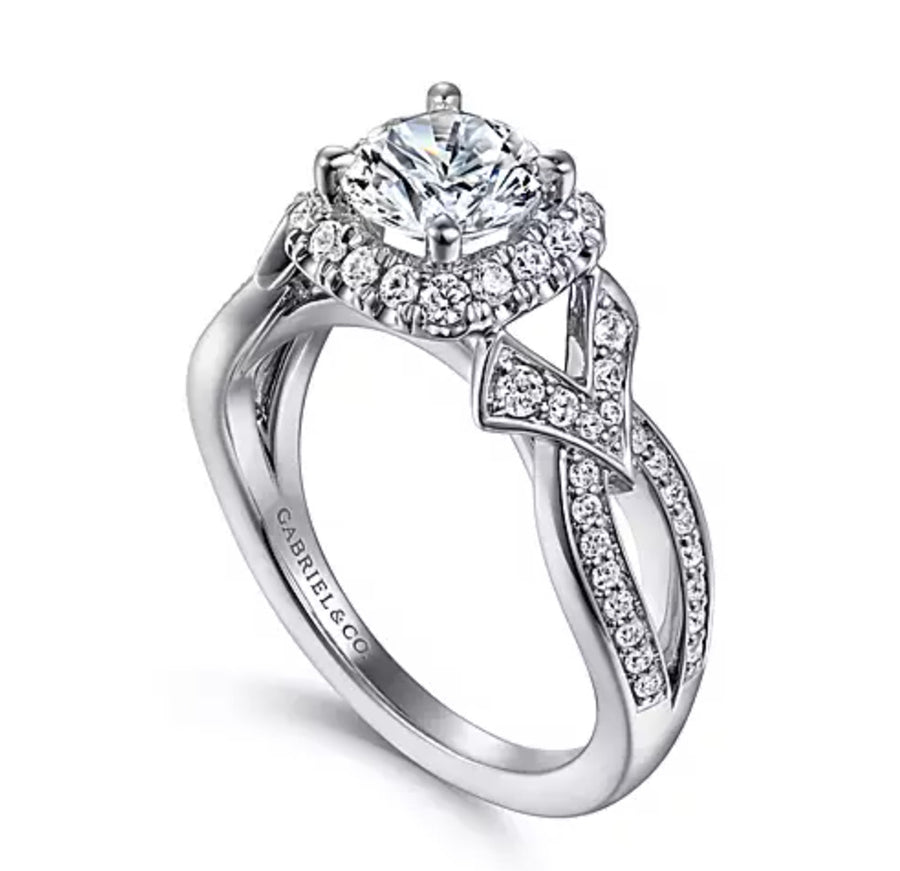 Gabriel & Co. Ensley ER15813R4W44JJ – Art Deco Inspired 14K White Gold Halo Diamond Engagement Ring