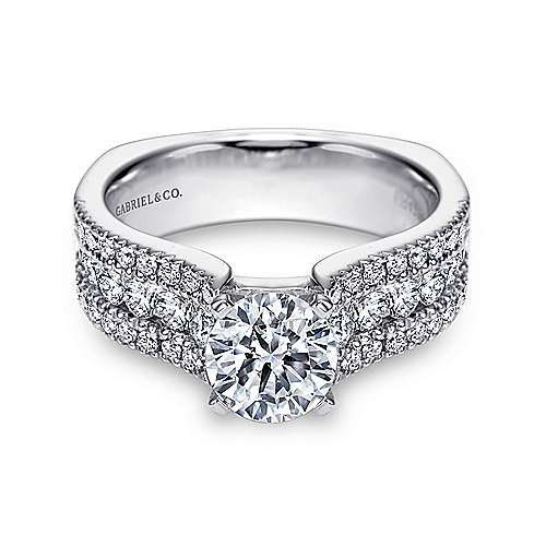 Gabriel & Co. Brielle ER4254W44JJ – 14K White Gold Round Wide Band Diamond Engagement Ring