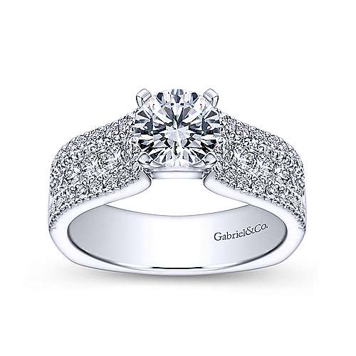 Gabriel & Co. Brielle ER4254W44JJ – 14K White Gold Round Wide Band Diamond Engagement Ring
