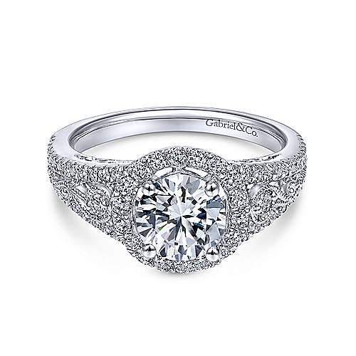Gabriel & Co. ER5375W44JJ – 14K White Gold Round Halo Diamond Engagement Ring