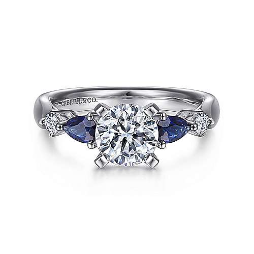Gabriel & Co. Carrie ER6002W44SA – 14K White Gold Round Five-Stone Sapphire and Diamond Engagement Ring