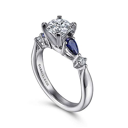 Gabriel & Co. Carrie ER6002W44SA – 14K White Gold Round Five-Stone Sapphire and Diamond Engagement Ring