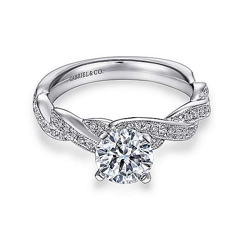 Gabriel & Co. Cassidy ER6138W44JJ – 14K White Gold Round Twisted Diamond Engagement Ring