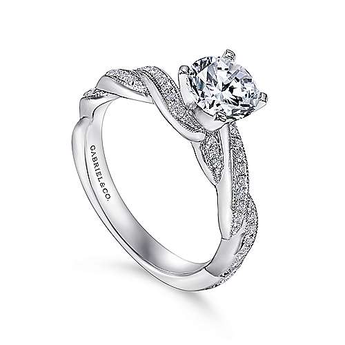 Gabriel & Co. Cassidy ER6138W44JJ – 14K White Gold Round Twisted Diamond Engagement Ring