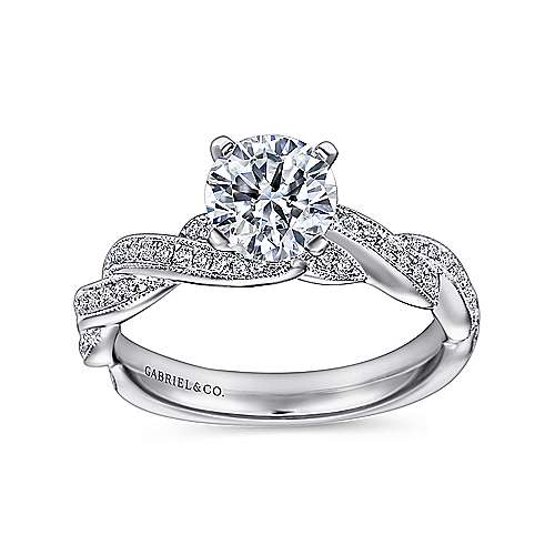 Gabriel & Co. Cassidy ER6138W44JJ – 14K White Gold Round Twisted Diamond Engagement Ring