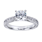 Gabriel & Co. ER6636W4JJJ – 14K White Gold Victorian Solitaire Engagement Ring