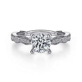 Gabriel & Co. ER6711W44JJ 14K White Gold Victorian Round Diamond Engagement Ring