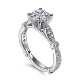 Gabriel & Co. ER6711W44JJ 14K White Gold Victorian Round Diamond Engagement Ring