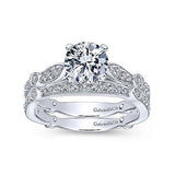 Gabriel & Co. ER6711W44JJ 14K White Gold Victorian Round Diamond Engagement Ring