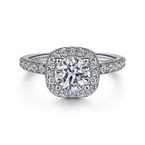 Gabriel & Co. ER6872W44JJ Lyla – 14K White Gold Cushion Halo Round Diamond Engagement Ring