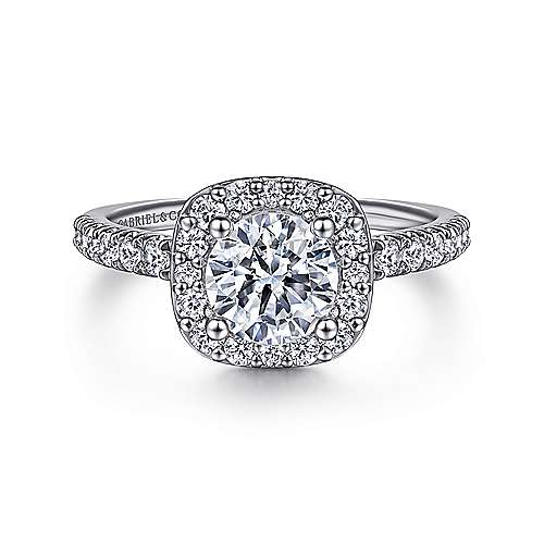 Gabriel & Co. ER6872W44JJ Lyla – 14K White Gold Cushion Halo Round Diamond Engagement Ring