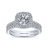 Gabriel & Co. ER6872W44JJ Lyla – 14K White Gold Cushion Halo Round Diamond Engagement Ring