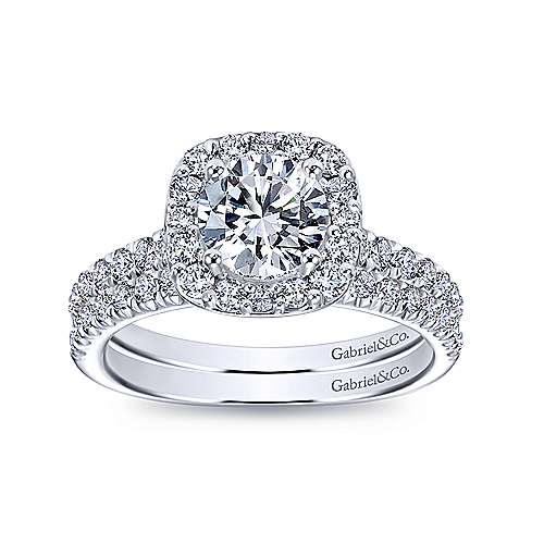 Gabriel & Co. ER6872W44JJ Lyla – 14K White Gold Cushion Halo Round Diamond Engagement Ring