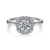 Gabriel & Co. Miley ER6873W44JJ – 14K White Gold Cushion Halo Round Diamond Engagement Ring