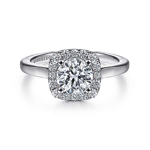 Gabriel & Co. Miley ER6873W44JJ – 14K White Gold Cushion Halo Round Diamond Engagement Ring