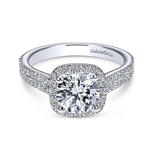 Gabriel & Co. Brianna ER6984W44JJ – 14K White Gold Cushion Halo Round Diamond Engagement Ring
