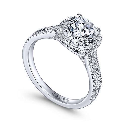 Gabriel & Co. Brianna ER6984W44JJ – 14K White Gold Cushion Halo Round Diamond Engagement Ring