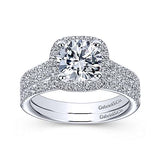 Gabriel & Co. Brianna ER6984W44JJ – 14K White Gold Cushion Halo Round Diamond Engagement Ring