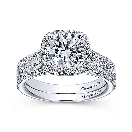 Gabriel & Co. Brianna ER6984W44JJ – 14K White Gold Cushion Halo Round Diamond Engagement Ring