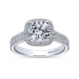 Gabriel & Co. Brianna ER6984W44JJ – 14K White Gold Cushion Halo Round Diamond Engagement Ring