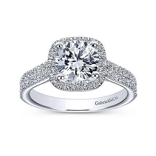 Gabriel & Co. Brianna ER6984W44JJ – 14K White Gold Cushion Halo Round Diamond Engagement Ring