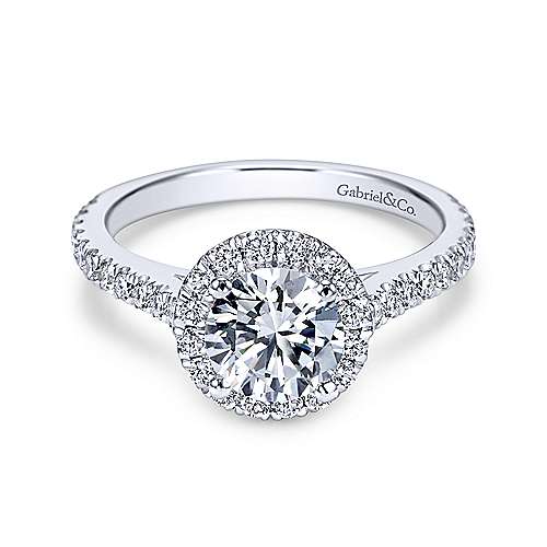 Gabriel & Co. Angela ER7259W44JJ – 14K White Gold Round Halo Diamond Engagement Ring