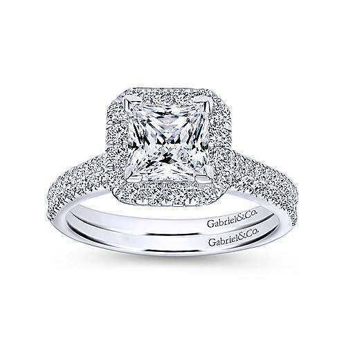 Gabriel & Co. Patience ER7266W44JJ – 14K White Gold Princess Halo Diamond Engagement Ring