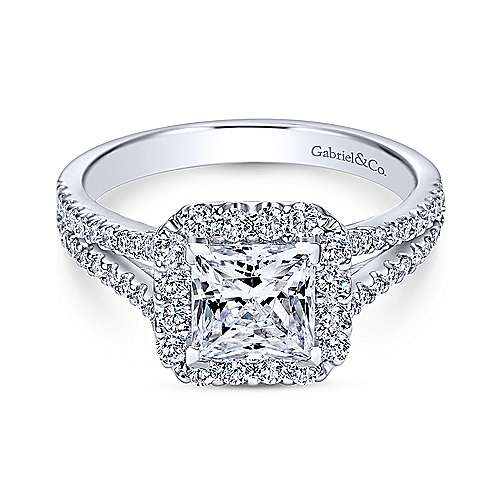 Gabriel & Co. ER7277W44JJ Savannah – 14K White Gold Princess Halo Diamond Engagement Ring