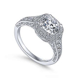 Gabriel & Co. ER7293W44JJ – Vintage Inspired 14K White Gold Cushion Halo Round Diamond Engagement Ring (Setting Only)